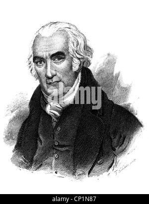 Watt, James, 19.1.1736 - 25.8.1819, schottischer Ingenieur und Erfinder, Porträt, Holzgravur, 19. Jahrhundert, Stockfoto