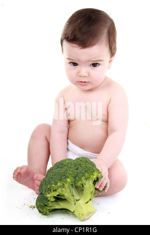 Baby-Sitter mit Brokkoli Stockfoto