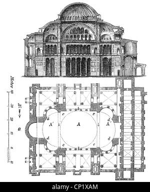 Architektur, Grundrisse, Hagia Sophia, Istanbul, Baujahr 532 - 537, zusätzliche-Rechte-Freiräumungen-nicht vorhanden Stockfoto