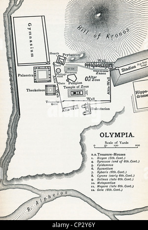 Plan von Olympia, Elis, Griechenland. Website der Olympischen Spiele in der Antike. Eine Geschichte von Griechenland veröffentlichte 1900. Stockfoto