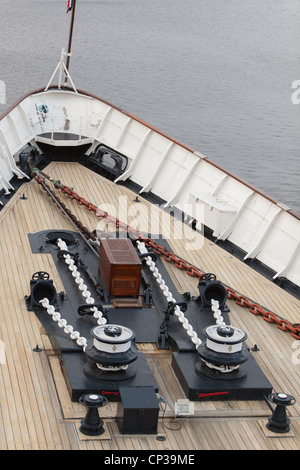 Anker Ankerwinden auf die Royal Yacht Britannia festgemacht an Leith Edinburgh Schottland UK Stockfoto