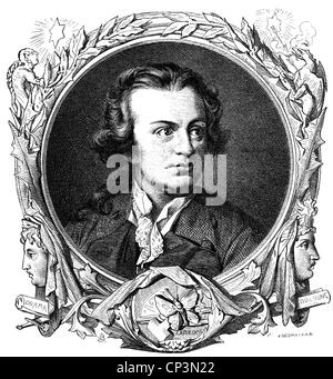 Lessing, Gothold Ephraim, 22.1.1729 - 15.2.1781, deutscher Autor/Schriftsteller, Porträt, Holzgravur, 1889, Stockfoto