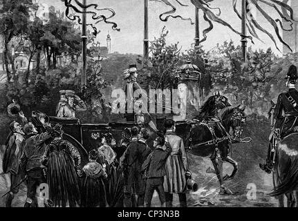 Luitpold, 12.3.181 - 12.12.1912, Prinzregent von Bayern von 1883-1912, Szene, in seiner Kutsche, Holzgravur, 19. Jahrhundert, Stockfoto