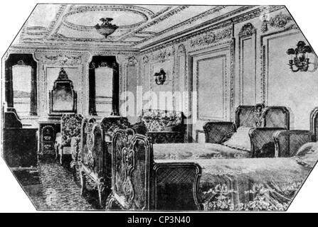 Transport/Transport, Navigation, Titanic, Innenansicht, Schlafzimmer einer Luxuskabine, April 1912, Zusatzrechte-Abferenzungen-nicht vorhanden Stockfoto