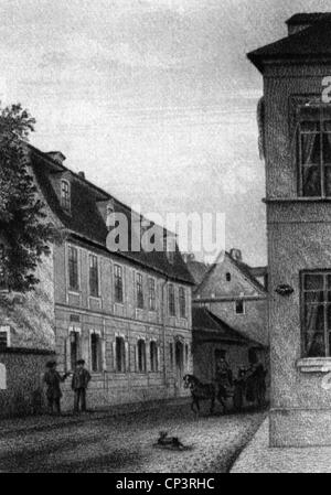 Wieland, Christoph Martin, 5.9.1733 - 20.1.1813, deutscher Autor/Schriftsteller, Dichter, sein Haus in Weimar, Stockfoto