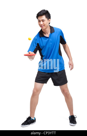 Tischtennis-Spieler springt die Kugel auf Paddel Stockfoto