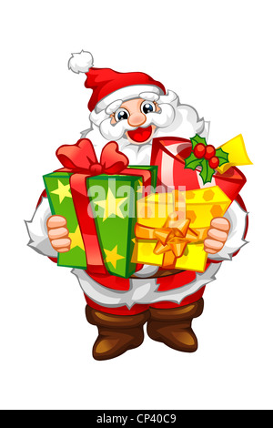 Weihnachtsmann mit Geschenk-Boxen Stockfoto