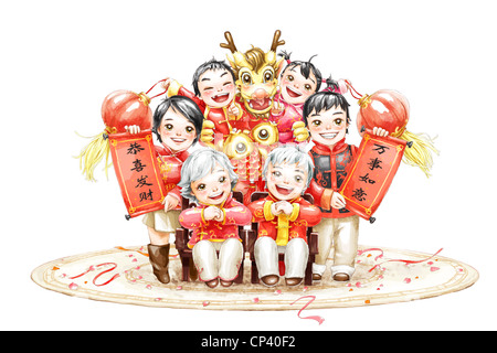 Familie Portrait einer Familie feiert Chinesisches Neujahr Stockfoto