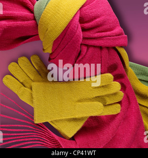 Ein Stillleben Schuss Wolle Handschuhe und Schals Stockfoto