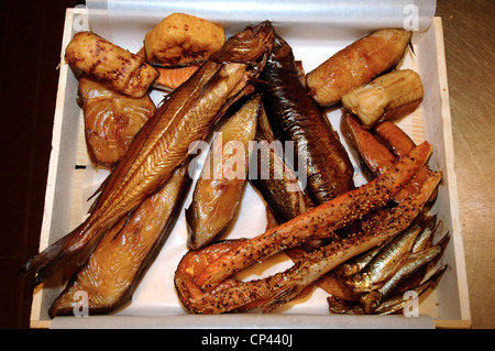 Deutschland - Bremen - Deutschland - Bremen - Bremerhaven. Franke-Fischerei-Industrie. Paket von Räucherfisch Stockfoto