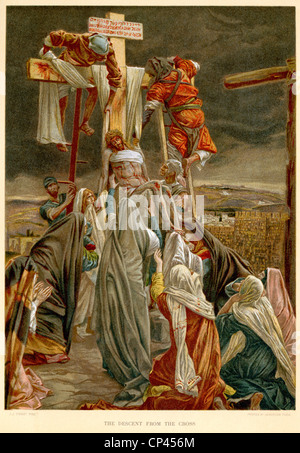 Lithographie von Jesus Christus vom Kreuz heruntergenommen, Gemälde von James Tissot Stockfoto