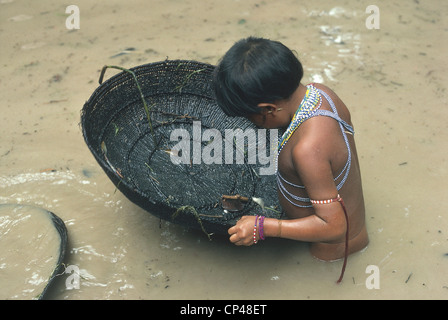 Venezuela - Amazon - Stamm Yanomami. Indio während des Fischens. Stockfoto