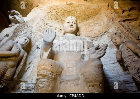 Der Bodhisattva (Buddah Statuen) in der Lin-Yan-Höhle (Höhle Nr. 3) auf die Yungang Grotten. Stockfoto