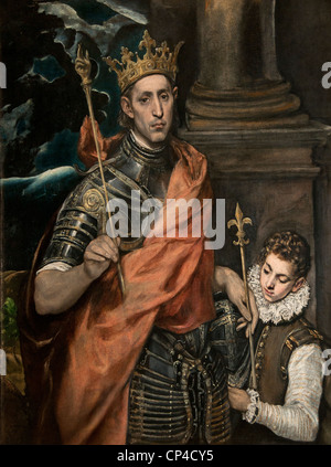 Saint Louis König von Frankreich und eine Page1585 von Domenikos THEOTOKOPOULOS oder EL GRECO 1541 – 1614-Griechisch-Spanisch Stockfoto