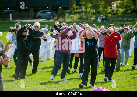 Teilnehmer durchführen ihre Tai Chi Übungen, während der Welt Tai Chi Tage im Central Park East Meadow, New York Stockfoto