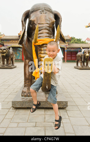 Tierische Bronzestatuen am Dazhao Tempel welche Leute glauben sind außergewöhnliche Tor-Guarders und Teufel Weg zu erschrecken. Stockfoto