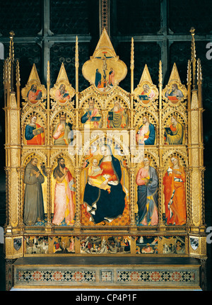 Toskana, Florenz. Kirche des Heiligen Kreuzes, Giovanni del Biondo (1356-1399), PALA Rinuccio. Kind der Madonna mit Heiligen (1379) Stockfoto