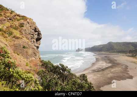 Nord Piha Strand aus Lion Rock, Waitakere, Piha, Auckland, Neuseeland, Ozeanien Stockfoto