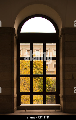 Spanien, Madrid, Atocha Bereich, Centro de Arte Reina Sofia Museum, Fensterdetail Stockfoto