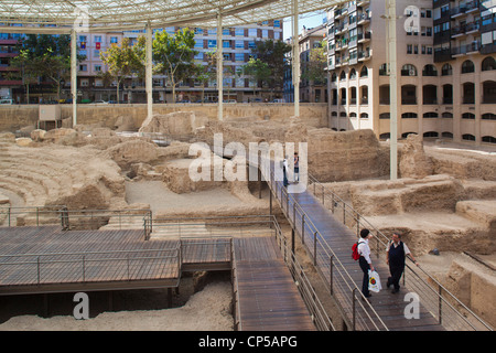 Spanien, Region Aragón, Zaragoza, Museo del Teatro de Caesaraugusta, römische Theater Museum ausgegraben Ruinen des römischen Theaters Stockfoto