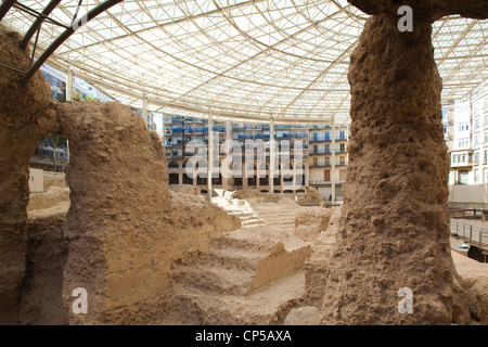 Spanien, Region Aragón, Zaragoza, Museo del Teatro de Caesaraugusta, römische Theater Museum ausgegraben Ruinen des römischen Theaters Stockfoto