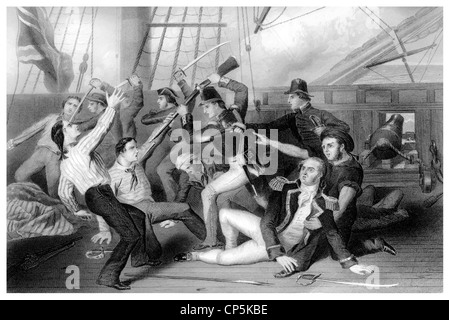 Das Internat der Chesapeke durch die Besatzung des Shannon, 1812, die Fregatte USS Chesapeake unter dem Kommando von Kapitän James Lawrence Stockfoto