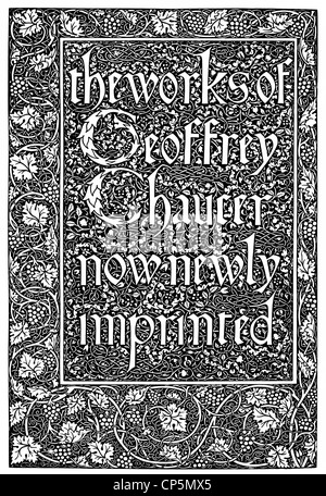 Titelseite der Werke von Geoffrey Chaucer von William Morris, 1834-1896, eine britische Textildesignerin, Künstler, Schriftsteller Stockfoto