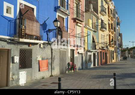 Traditionellen Fassaden in Villajoyosa Waterfront District, Costa Blanca, Spanien Stockfoto