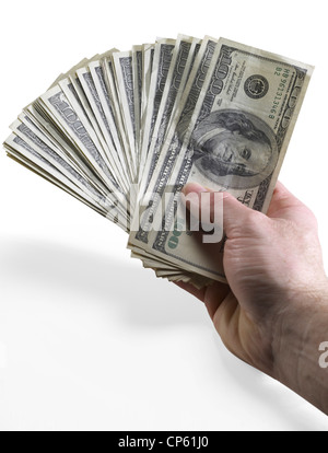 Hand, die amerikanische hundert-Dollar-Scheine Stockfoto