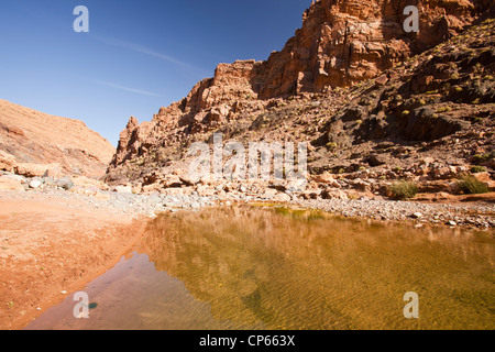 Ein Flussbett Austrocknen in eine Dürre anfälligen Bereich des Anti-Atlas, Marokko. Stockfoto