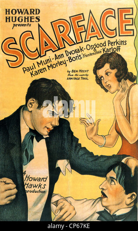 SCARFACE-Plakat für 1932 Howard Hawks-film mit Paul Muni und Boris Karloff Stockfoto