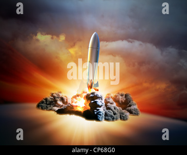 Ein Retro-Stil-Rakete abheben Stockfoto