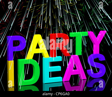 Party Ideen Worte zeigt Geburtstag oder Jahrestag Feier Vorschläge Stockfoto