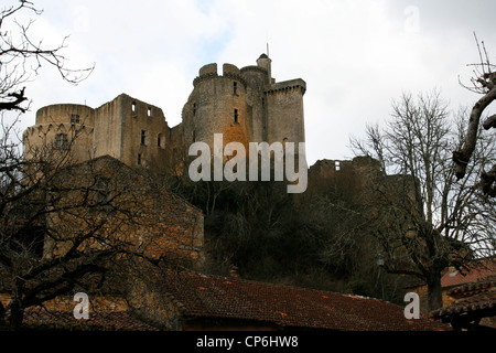 Das Chateau de Bonaguil in Fumel Lot-et-Garonne, Frankreich Stockfoto