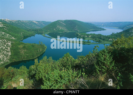 Kroatien - Dalmatien - Krka-Nationalpark der Gegend, wo der Fluss in den Fluss Krka Cikola fließt Stockfoto