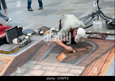 Streetart-Künstler Zeichnung Bürgersteig 3D Köln Deutschland Europa EU Stockfoto