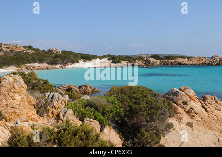 einen Blick Om Spiaggia Rosa auf Budelli Insel Stockfoto