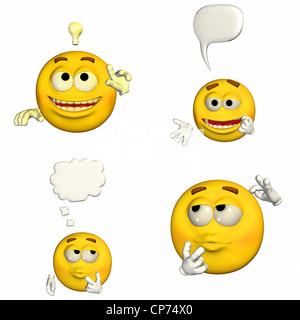 Beispiel für ein Paket von vier 4 Emoticons / Smileys mit verschiedenen Posen und Ausdrücke isoliert auf weißem Hintergrund - 1of9 Stockfoto