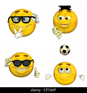 Beispiel für ein Paket von vier 4 Emoticons / Smileys mit verschiedenen Posen und Ausdrücke isoliert auf weißem Hintergrund - 4of9 Stockfoto