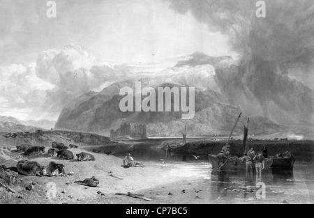 Gravur von Kilchurn Castle und Loch Awe in Schottland. Gestochen von William Miller nach J M W Turner, Rawlinson im Jahre 1847. Stockfoto