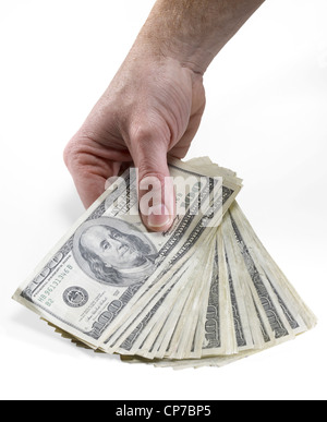 Hand, die amerikanische hundert-Dollar-Scheine Stockfoto