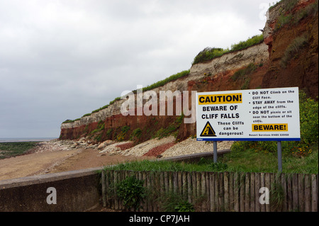 Warnzeichen, Hunstanton Klippen. Stockfoto