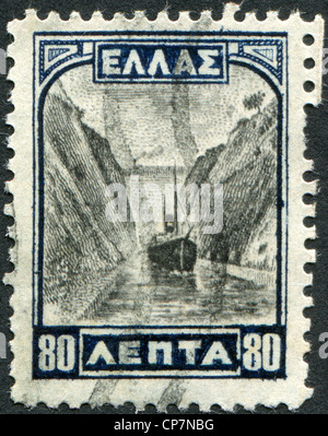 Griechenland - ca. 1927: Briefmarken gedruckt in Griechenland, zeigt den Kanal von Korinth, ca. 1927 Stockfoto