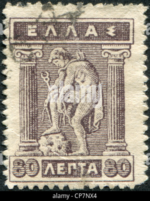 Griechenland - ca. 1923: Briefmarken gedruckt in Griechenland, zeigt Hermes anziehen Sandalen, ca. 1923 Stockfoto