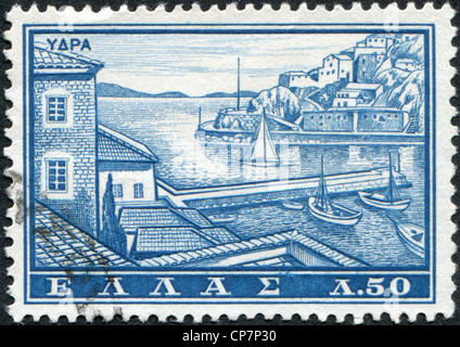 Griechenland - ca. 1961: Briefmarken gedruckt in Griechenland, zeigt Hydra Hafen, ca. 1961 Stockfoto