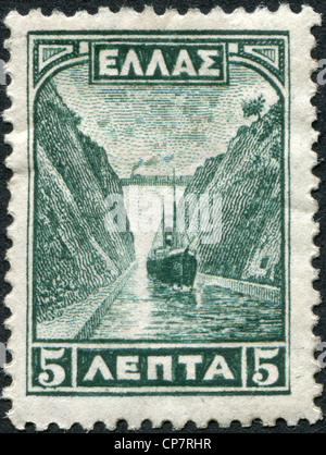 Griechenland - ca. 1927: Briefmarken gedruckt in Griechenland, zeigt den Kanal von Korinth, ca. 1927 Stockfoto