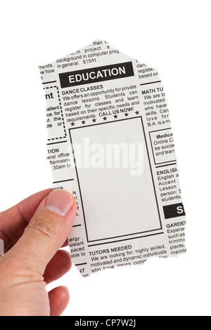 Gefälschte Kleinanzeige, Zeitung, Business-Konzept. Stockfoto