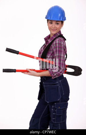 Frau mit boltcutters Stockfoto