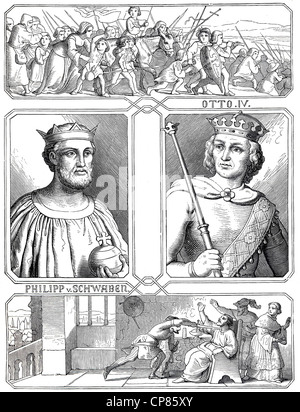 Otto IV von Braunschweig, 1175-1218, und die Ermordung von Philipp von Schwaben, 1177-1208, historische Abbildung, 19. Jahrhundert, Otto Stockfoto