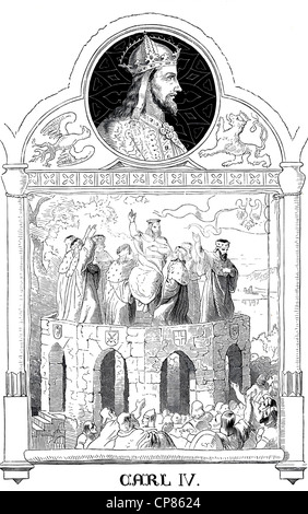 Karl IV., 1316-1378, mit Anti-König Günther XXI, Graf von Schwarzburg-Blankenburg, 1304-1349, historische Abbildung 19 Stockfoto